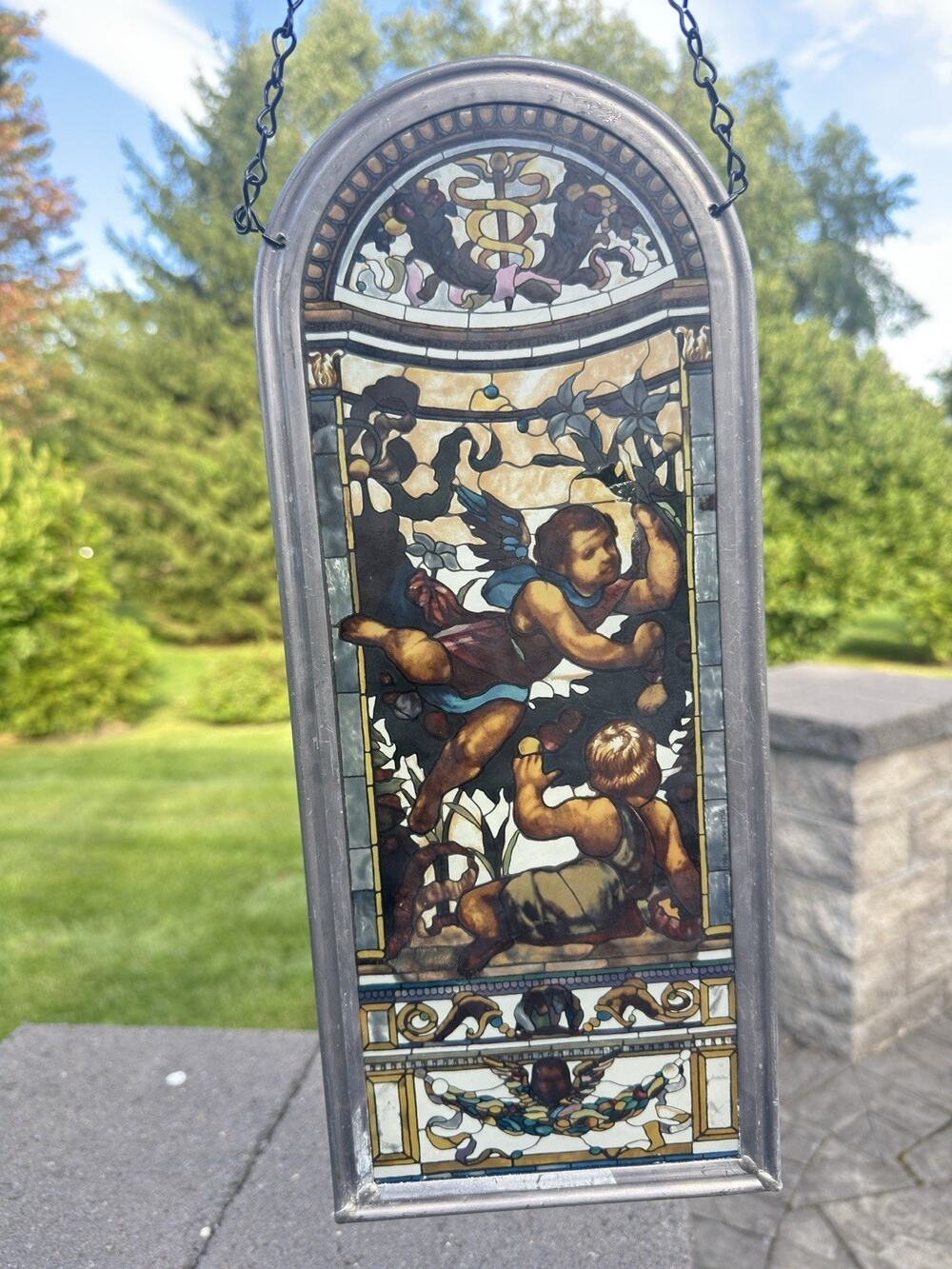 1994 Glassmasters Stained Glass Panel Repro Biltmore Estate Cherubs 15x6.25”